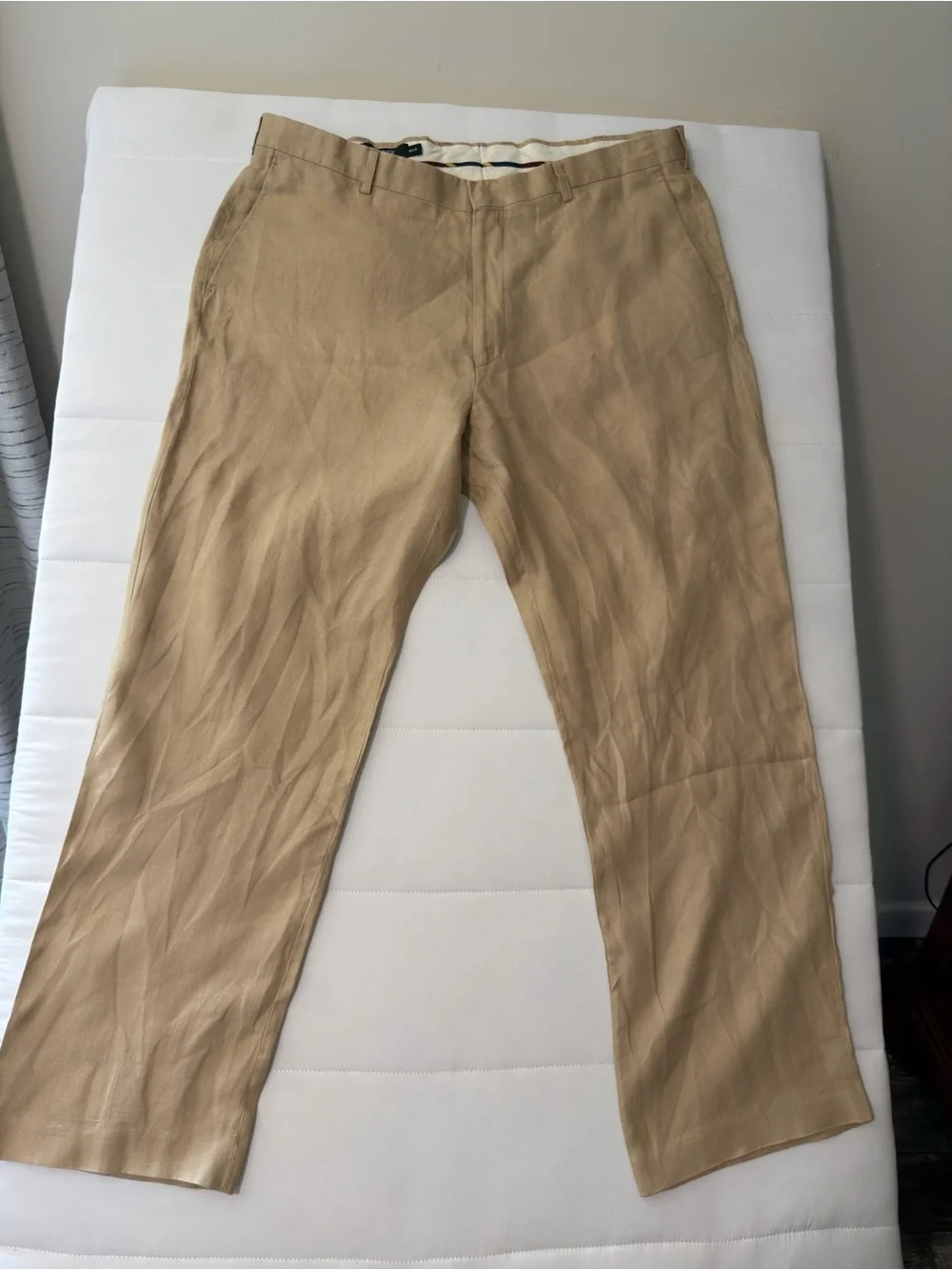 J.Crew Men's Beige 100% Irish Linen Pants Classic Fit Flat Front Pockets 38x30